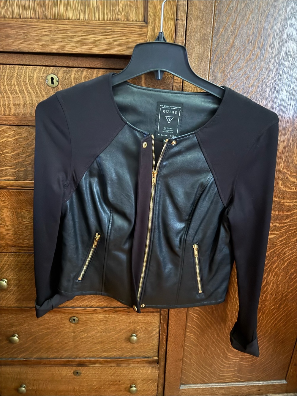 Guess women's black faux leather moto jacket